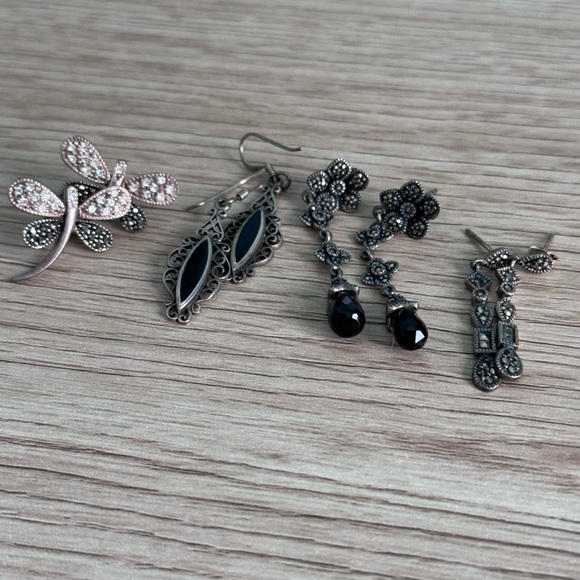 Marcasite 925 Sterling Silver (4) pairs - Picture 7 of 9